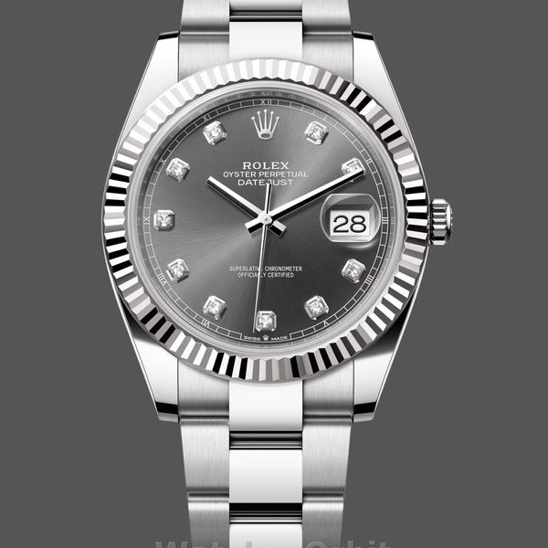 Replique Hommes Rolex Datejust 41mm Hommes-m126334 0005-Cerclage cannelé-Dialogue gris rhodium foncé Gris