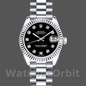 Replique Rolex Datejust-m178274, 31mm, cadran diamant noir, lunette cannelée, Lady Black pour femme