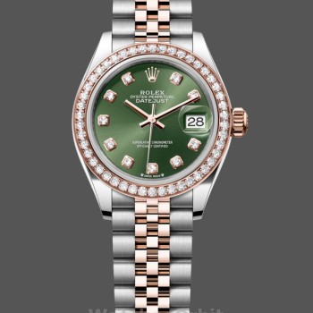 Replique Rolex Datejust-279381RBR 0007 pour femme, diamant vert olive, acier et or rose, cadran vert pour femme