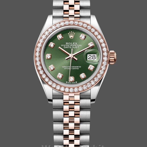 Replique Rolex Datejust-279381RBR 0007 pour femme, diamant vert olive, acier et or rose, cadran vert pour femme