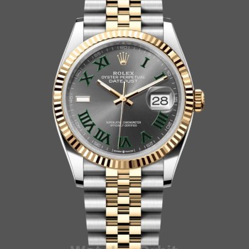Replique Rolex Datejust 36mm Unisex-m126233 0035-Two-Tone Steel & Yellow Gold-Fluted Bezel Grey