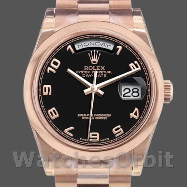 Replique Rolex Day-Date 36mm Unisex-118205-Noir Cadran arabe Noir