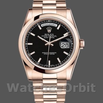 Replique Hommes Rolex Day-Date 36mm Unisex-118205-Black Dial Black