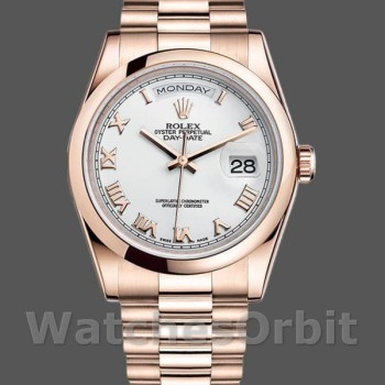 Replique Rolex Day-Date 36mm Unisex-118205-Everose Gold-White Dial White unisexe