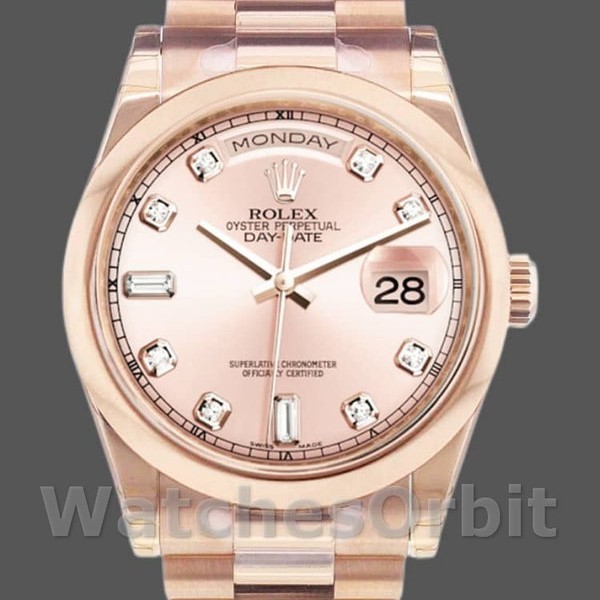 Replique Rolex Day-Date 36mm Unisex-118205-Pink Cadran Diamant Rose