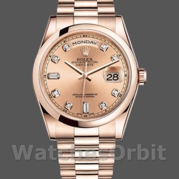 Replique Rolex Day-Date 36mm Unisex-118205-Or rose-Champagne Cadran diamant Champagne