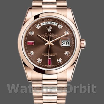 Replique Rolex Day-Date 36mm Unisex-118205-Rose Gold-Chocolate Brown Dial Chocolate unisexe
