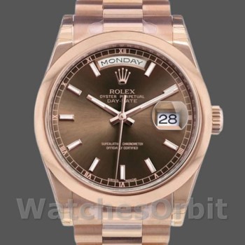Replique Rolex Day-Date 36mm Unisex-118205-Rose Gold-Chocolate Dial Chocolate pour unisexe