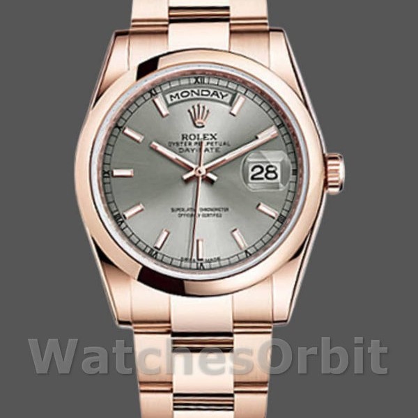 Replique Rolex Day-Date 36mm Unisex-118205-Rose Gold-Grey Dial Grey unisexe