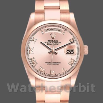 Replique Rolex Day-Date 36mm Unisex-118205-Rose Gold-Pink Dial Pink unisexe