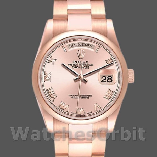 Replique Rolex Day-Date 36mm Unisex-118205-Rose Gold-Pink Dial Pink unisexe