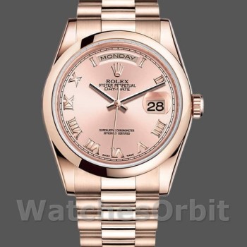 Replique Rolex Day-Date 36mm Unisex-118205-Or rose Cadran rose-Automatique rose