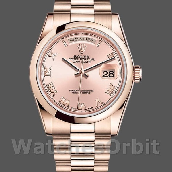 Replique Rolex Day-Date 36mm Unisex-118205-Or rose Cadran rose-Automatique rose
