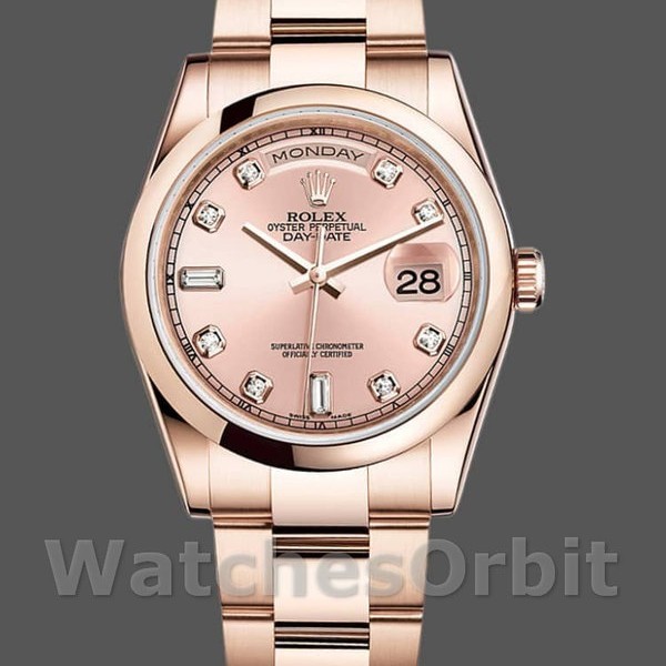 Replique Rolex Day-Date 36mm Unisex-118205-Rose Gold-Pink Diamond Dial Pink