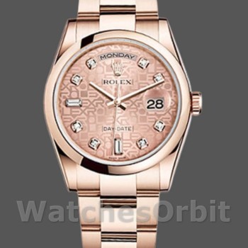 Replique Rolex Day-Date 36mm Unisex-118205-Rose Gold-Pink Jubilee Diamant Cadran Rose