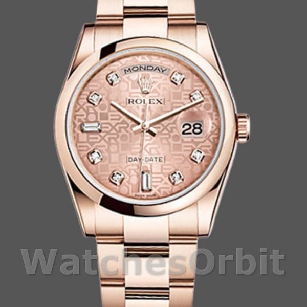 Replique Rolex Day-Date 36mm Unisex-118205-Rose Gold-Pink Jubilee Diamant Cadran Rose