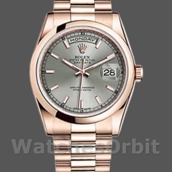 Replique Rolex Day-Date 36mm Unisex-118205-Rose Gold-Rhodium Grey Dial Gris