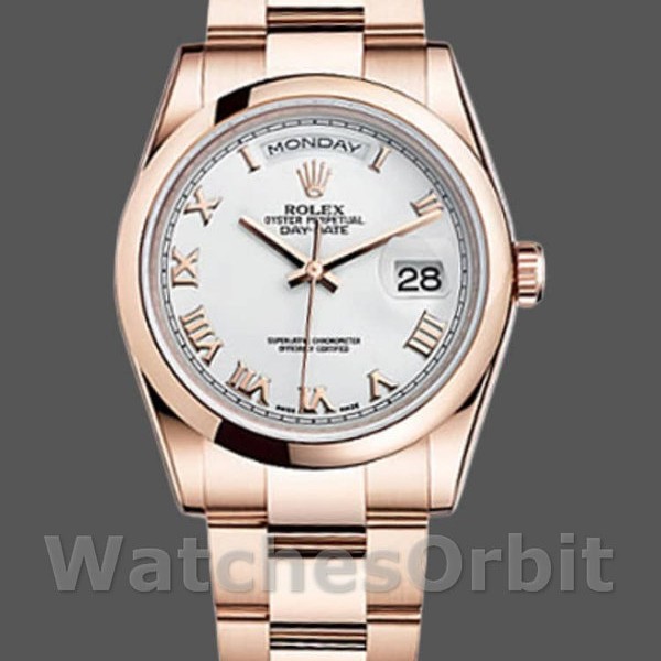 Replique Rolex Day-Date 36mm Unisex-118205-White Cadran chiffres romains blanc