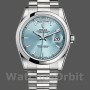 Replique Rolex Day-Date 36mm Unisex-118206-Cadran bleu glacier- Lunette en platine poli Bleu glacier