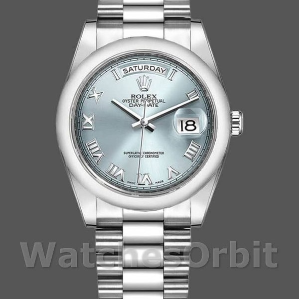 Replique Rolex Day-Date 36mm Unisex-118206-Ice Blue-Roman Numeral Dial Ice Blue
