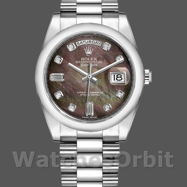Replique Rolex Day-Date 36mm Unisex-118206-Mother of Pearl-Black Dial MOP unisexe