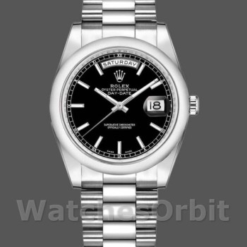 Replique Rolex Day-Date 36mm Unisex-118206-Platinum-Black Dial Luxe