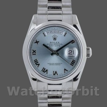 Replique Rolex Day-Date 36mm Unisex-118206-Platinum-Ice Blue Dial Ice Blue