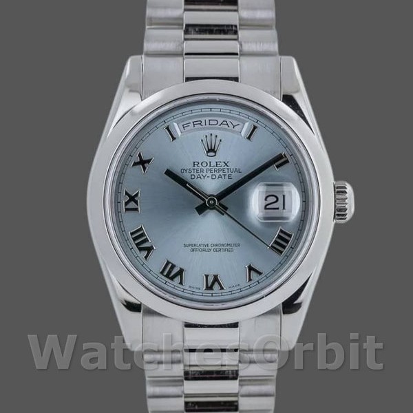 Replique Rolex Day-Date 36mm Unisex-118206-Platinum-Ice Blue Dial Ice Blue