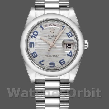 Replique Rolex Day-Date 36mm Unisex-118206-Wave Pattern-Ice Blue Dial-Arabic Numerals Ice Blue