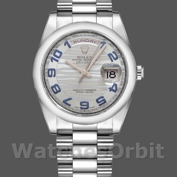 Replique Rolex Day-Date 36mm Unisex-118206-Wave Pattern-Ice Blue Dial-Arabic Numerals Ice Blue