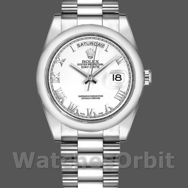Replique Rolex Day-Date 36mm Unisex-118206-White Cadran chiffres romains blanc
