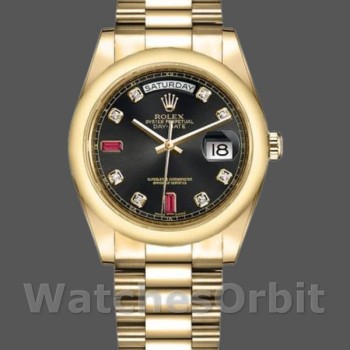 Replique Rolex Day-Date 36mm Unisex-118208-Cadran noir à diamants Noir
