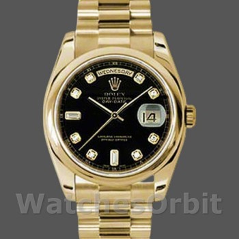 Replique Rolex Day-Date 36mm Unisex-118208-Cadran noir à diamants Noir