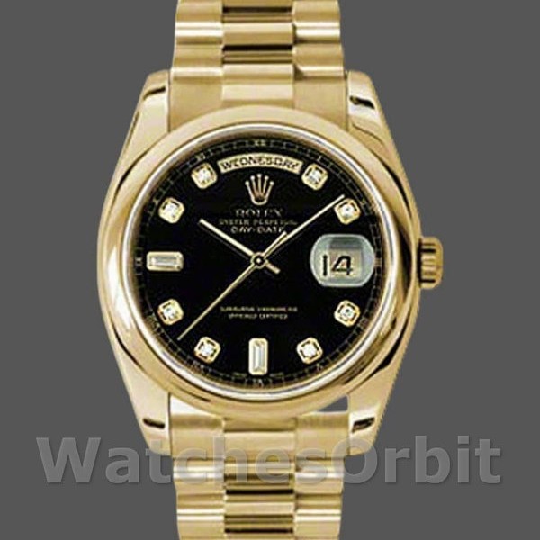Replique Rolex Day-Date 36mm Unisex-118208-Cadran noir à diamants Noir