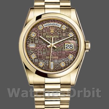 Replique Rolex Day-Date 36mm Unisex-118208-Noir MOP-Diamond Dial MOP