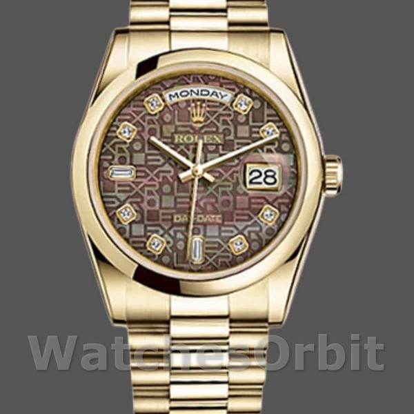 Replique Rolex Day-Date 36mm Unisex-118208-Noir MOP-Diamond Dial MOP