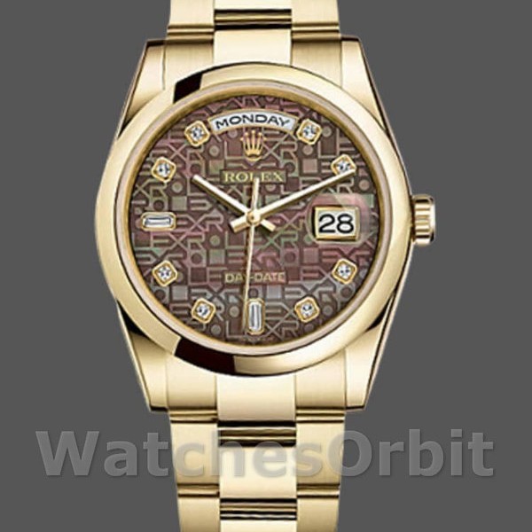 Replique Rolex Day-Date 36mm Unisex-118208-Noir Cadran Nacre-Diamant MOP