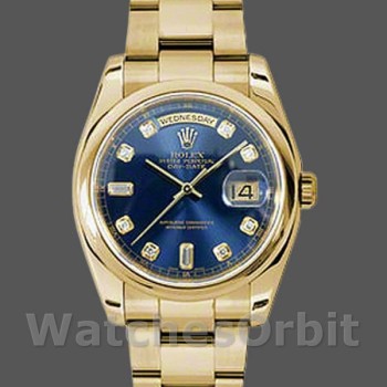Replique Rolex Day-Date 36mm Unisex-118208-Blue Cadran Diamant Bleu