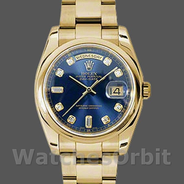 Replique Rolex Day-Date 36mm Unisex-118208-Blue Cadran Diamant Bleu
