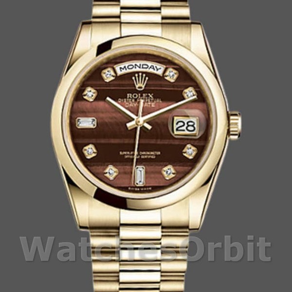 Replique Rolex Day-Date 36mm Unisex-118208-Bulls Eye-Diamonds Dial Brown unisexe
