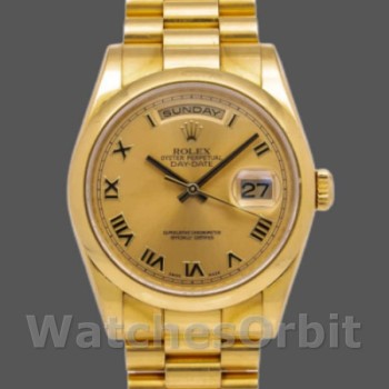 Replique Rolex Day-Date 36mm Unisex-118208-Champagne Cadran-Numéros romains Champagne
