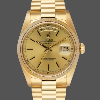 Replique Rolex Day-Date 36mm Unisex-118208-Cadran champagne-Index or-or jaune Champagne