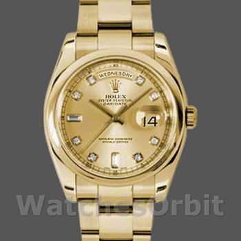 Replique Rolex Day-Date 36mm Unisex-118208-Champagne Cadran diamant Champagne