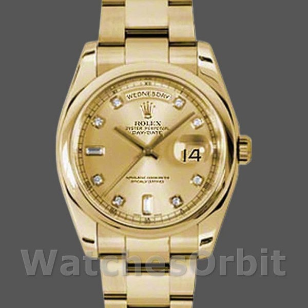 Replique Rolex Day-Date 36mm Unisex-118208-Champagne Cadran diamant Champagne