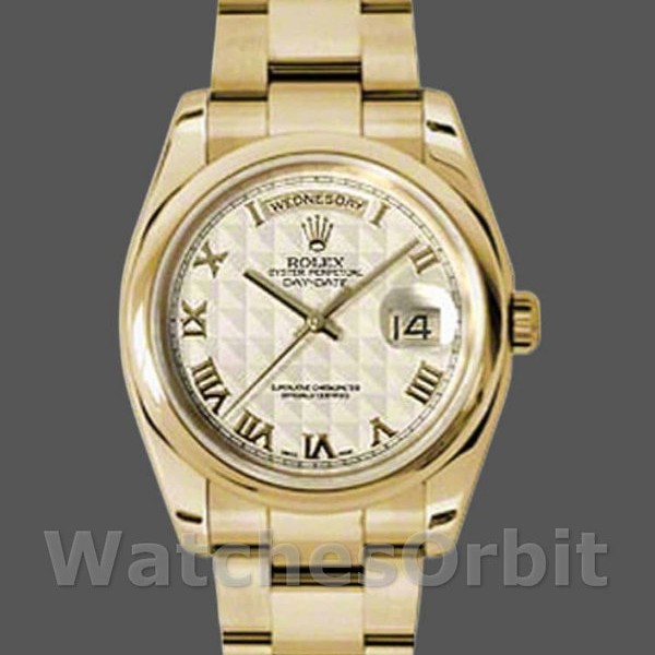 Replique Rolex Day-Date 36mm Unisex-118208-Roman Numeral Pyramid-Ivory Dial Ivoire
