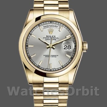 Replique Rolex Day-Date 36mm Unisex-118208-Cadran argenté-Nucléaire argenté