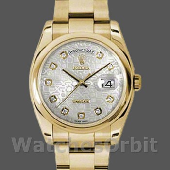 Replique Rolex Day-Date 36mm Unisex-118208-Silver Diamond Jubilee Dial Silver