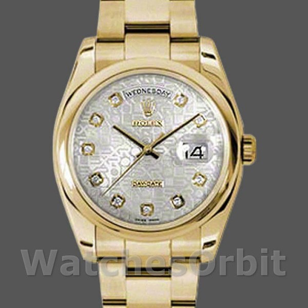 Replique Rolex Day-Date 36mm Unisex-118208-Silver Diamond Jubilee Dial Silver