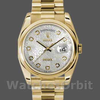 Replique Rolex Day-Date 36mm Unisex-118208-Argent Cadran Jubilé Diamant-Or jaune Argent