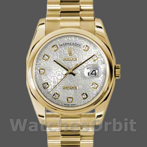 Replique Rolex Day-Date 36mm Unisex-118208-Argent Cadran Jubilé Diamant-Or jaune Argent